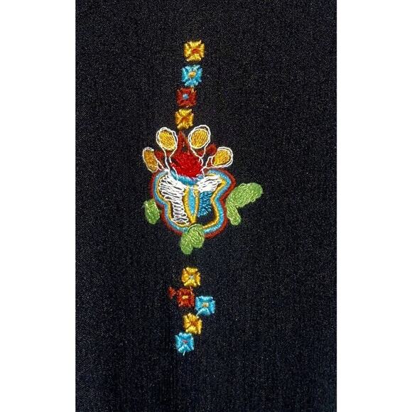 Free People Embroidered Oxford Swing Dress Tunic Black Small Floral Bohemian EUC - Picture 6 of 10